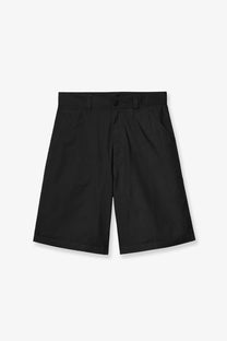 Carhartt wip men’s postal dk cotton blend bermuda shorts in black with pleats button closure and belt loops
