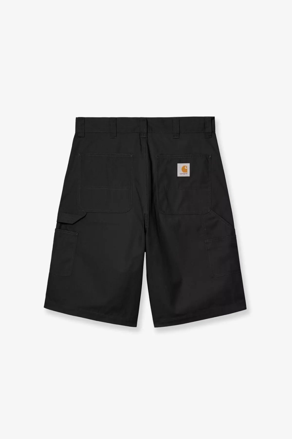 Carhartt wip men’s postal dk cotton blend black work shorts back view with durable fabric and logo patch pocket
