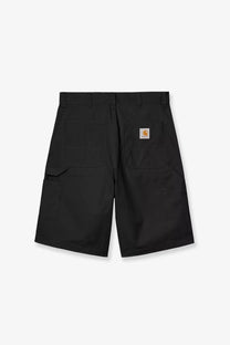 Carhartt wip men’s postal dk cotton blend black work shorts back view with durable fabric and logo patch pocket