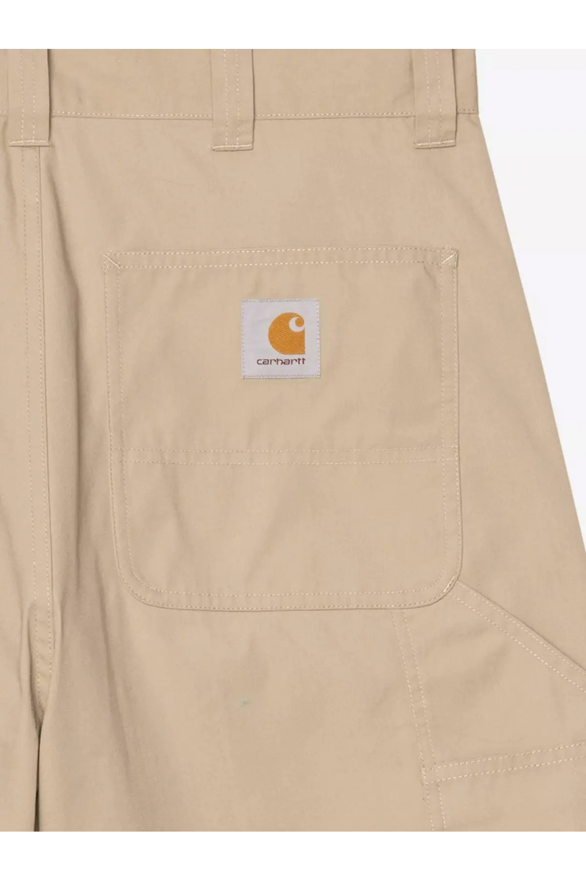 Carhartt wip men’s postal dk cotton blend bermuda shorts in beige with a white patch and orange logo on front pocket