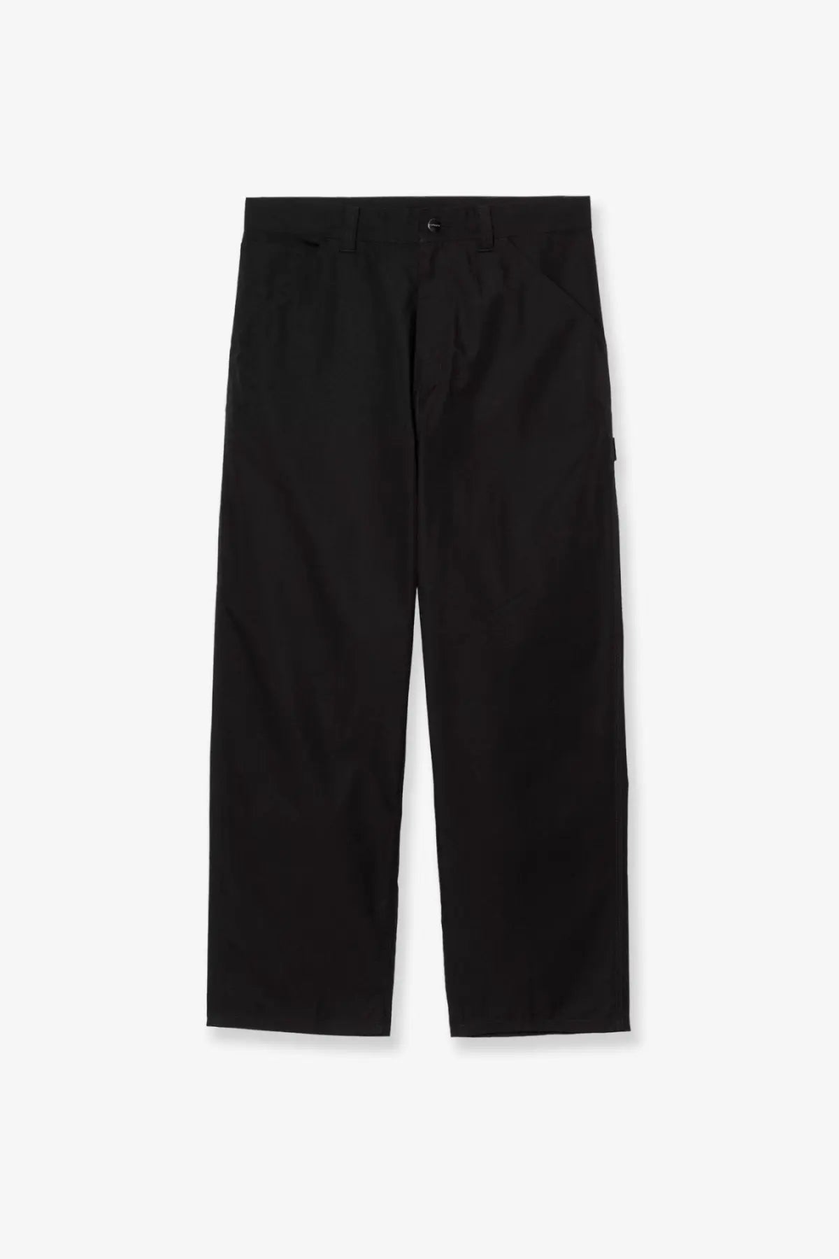 Carhartt Wip men’s postal single knee black cotton blend trousers with straight-leg cut and subtle waistband pleats