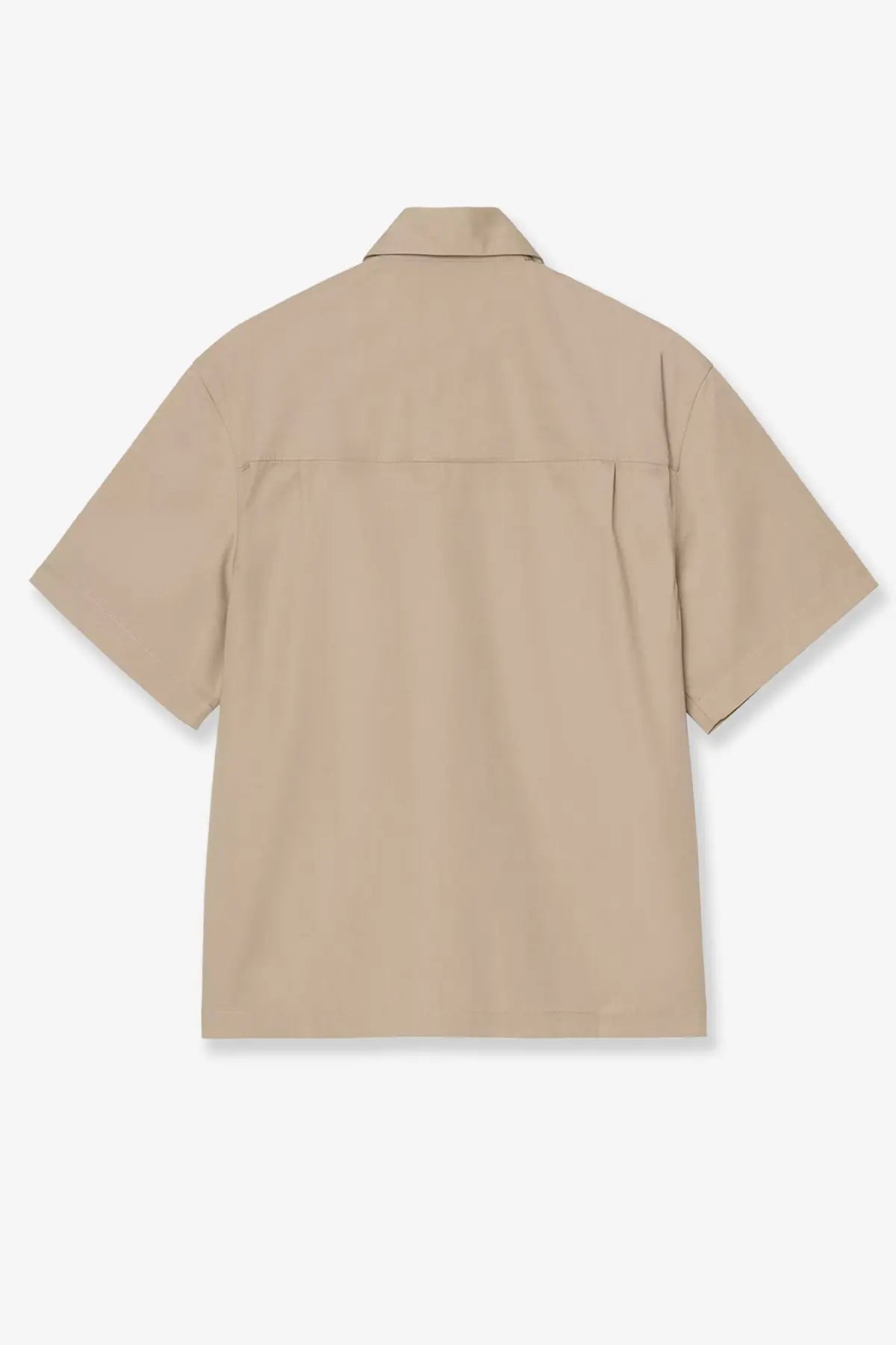 Beige short-sleeved button-up shirt with classic collar and minimalist design carhartt wip men’s postal zip iroko