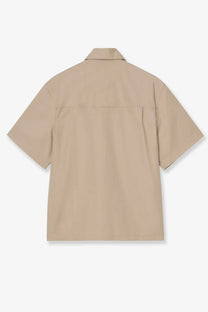 Beige short-sleeved button-up shirt with classic collar and minimalist design carhartt wip men’s postal zip iroko