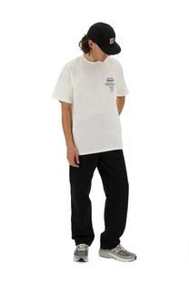 White Carhartt Wip men’s sandwich shirt with small black graphic on chest made from comfortable cotton material
