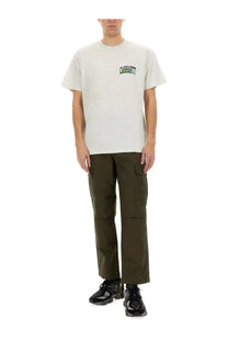 Off-white Carhartt WIP men’s t-shirt in grey with black embroidered logo on chest made from soft cotton material