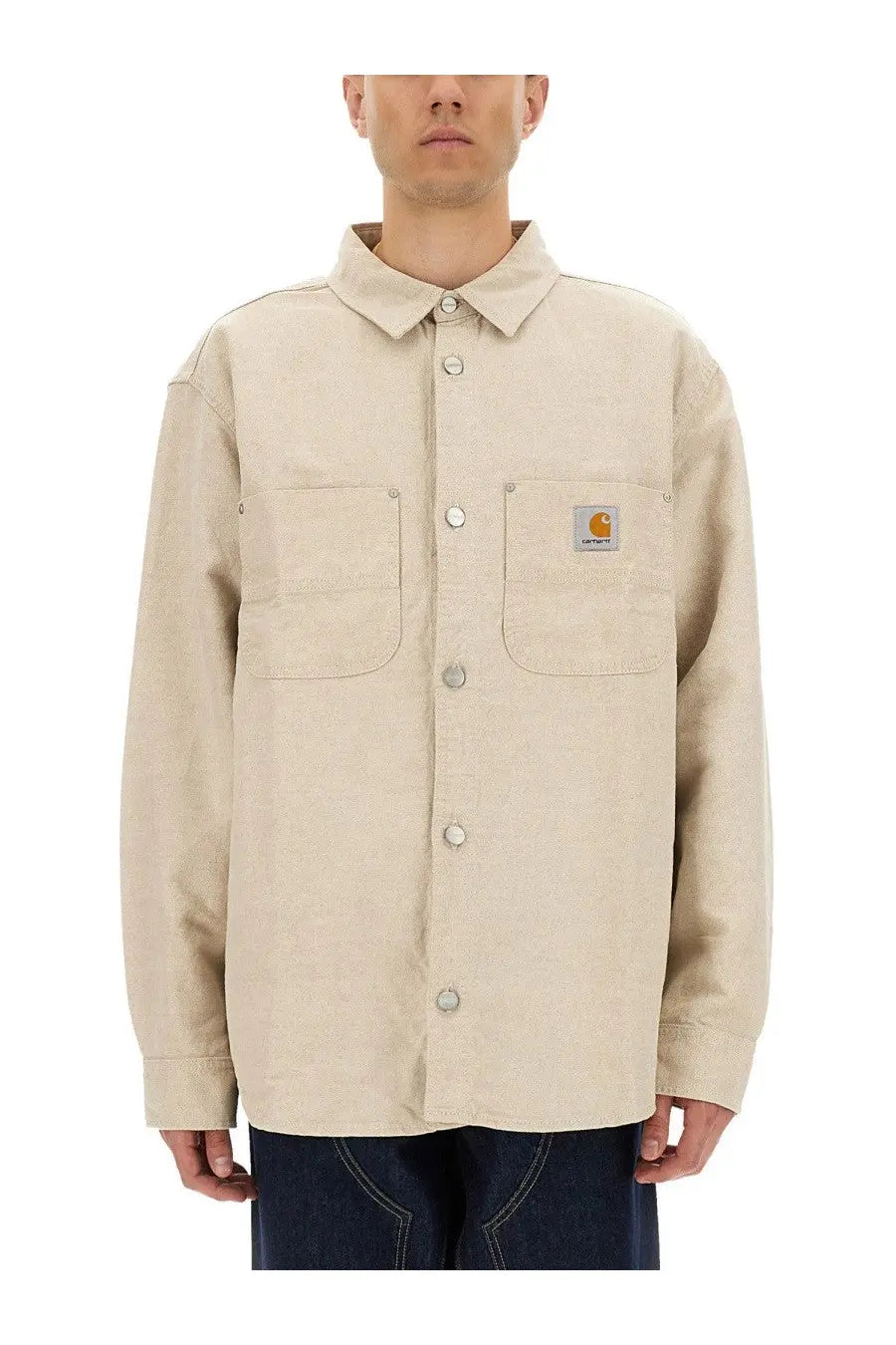 Beige carhartt wip men’s shirt walter white with button-front closure two chest pockets and branded patch