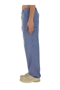 Carhartt wip men’s single knee blue denim cargo pants with multiple pockets and a relaxed fit