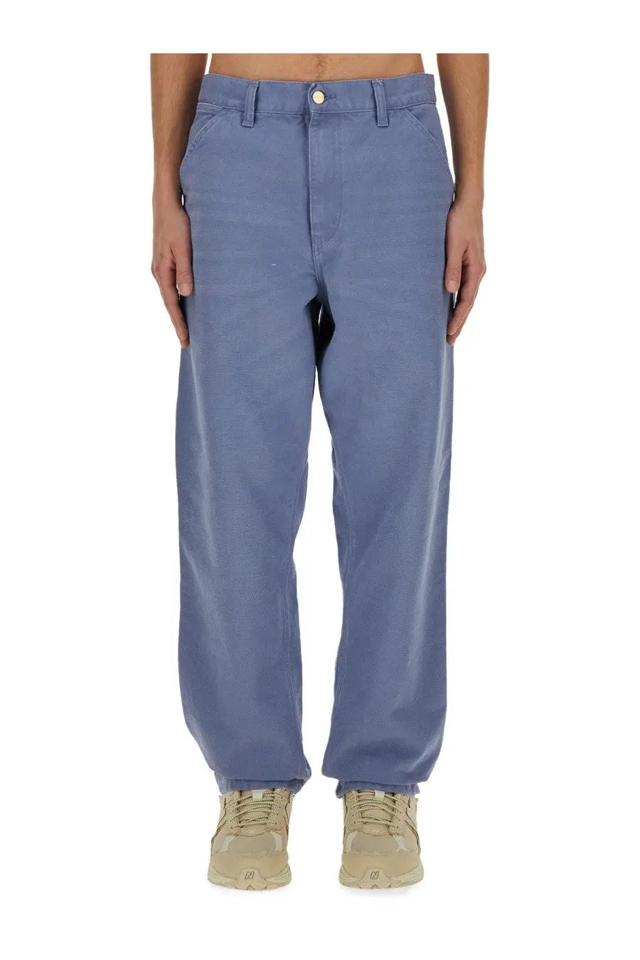 Carhartt wip men’s blue denim single knee pants with relaxed fit and classic five-pocket design