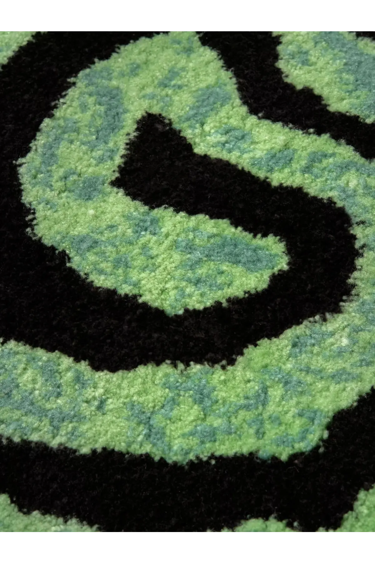 Carhartt Wip unisex helix rug carpet black with plush shaggy material and bold lime green and black swirling pattern