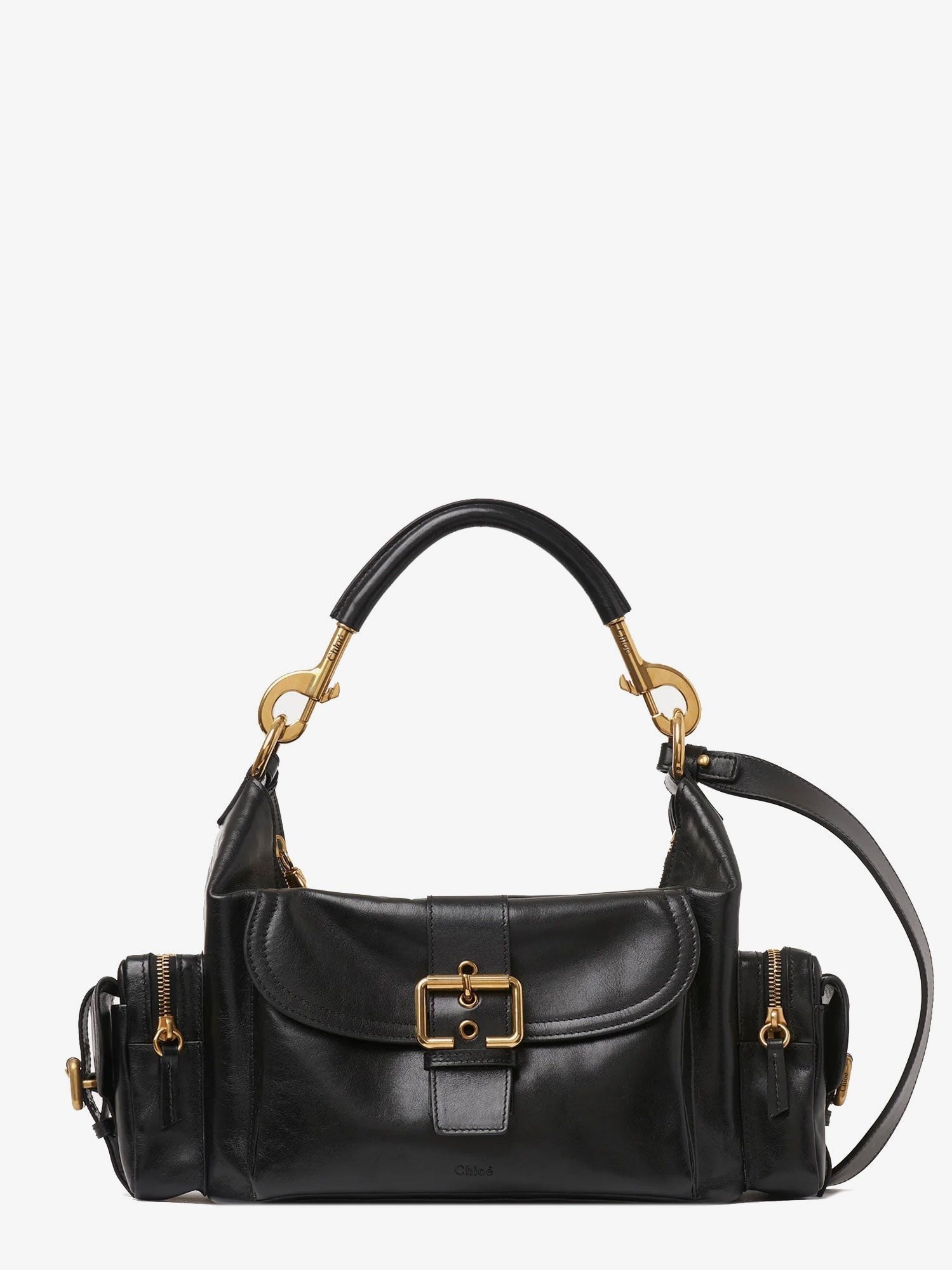 Chloé Women's Carry Shiny Buffalo Leather Shoulder Bag Black