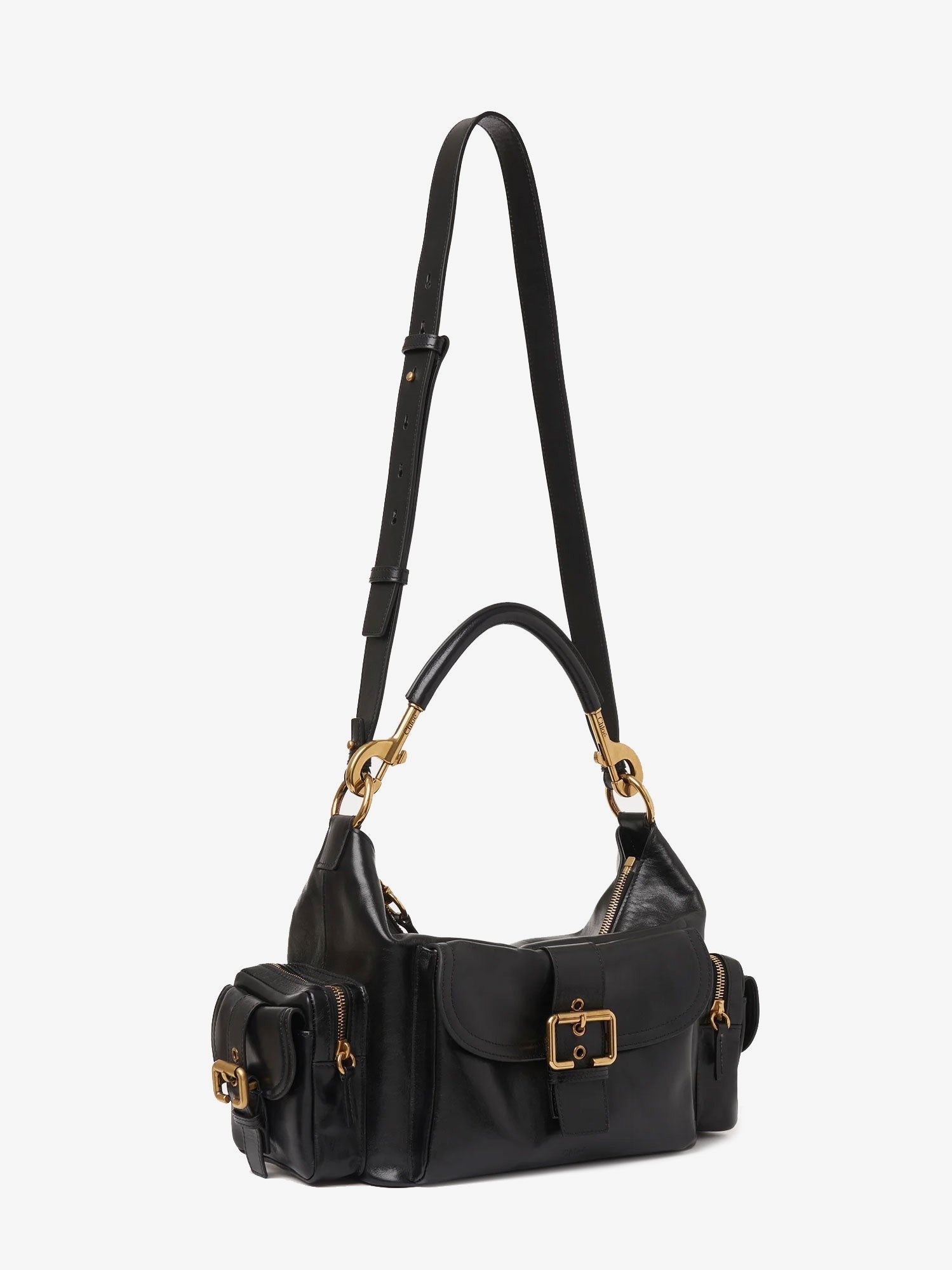 Chloé Women's Carry Shiny Buffalo Leather Shoulder Bag Black