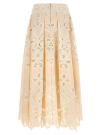Elie Saab Carving Embroidery Skirt White
