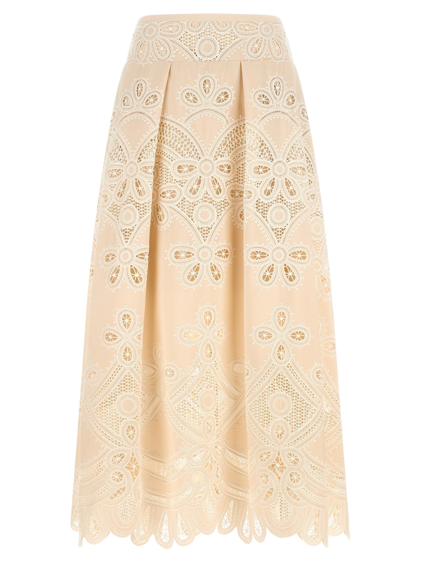 Elie Saab Carving Embroidery Skirt White