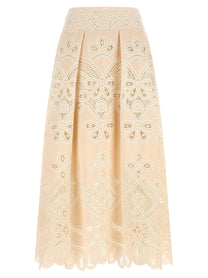Elie Saab Carving Embroidery Skirt White