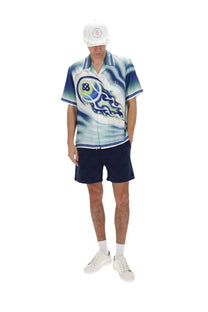 Blue and white gradient short-sleeved button-up shirt with psychedelic ocean wave graphic by Casablanca men