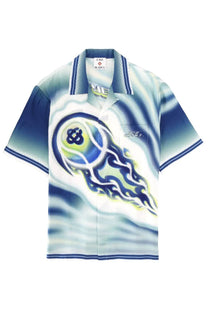 Casablanca men’s blue and white gradient polo shirt with bold stylized jellyfish graphic on the front