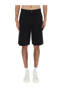 Casablanca men’s laser monogram black denim shorts with subtle textured pattern and classic five-pocket design