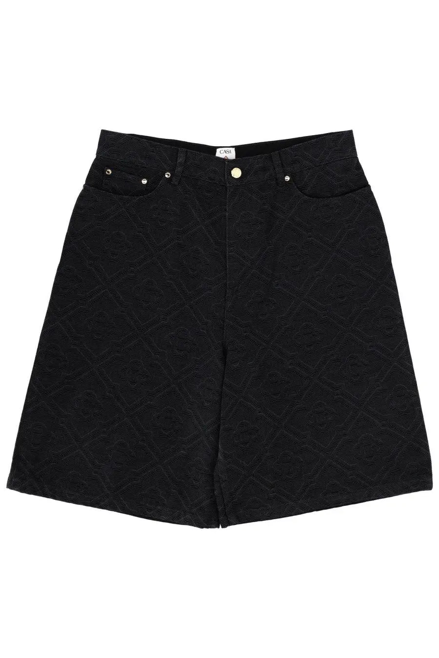 Casablanca men’s laser monogram black shorts with subtle textured pattern and silver toned hardware