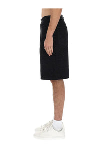 Black textured denim Casablanca men’s laser monogram shorts with straight-cut hem and side pockets