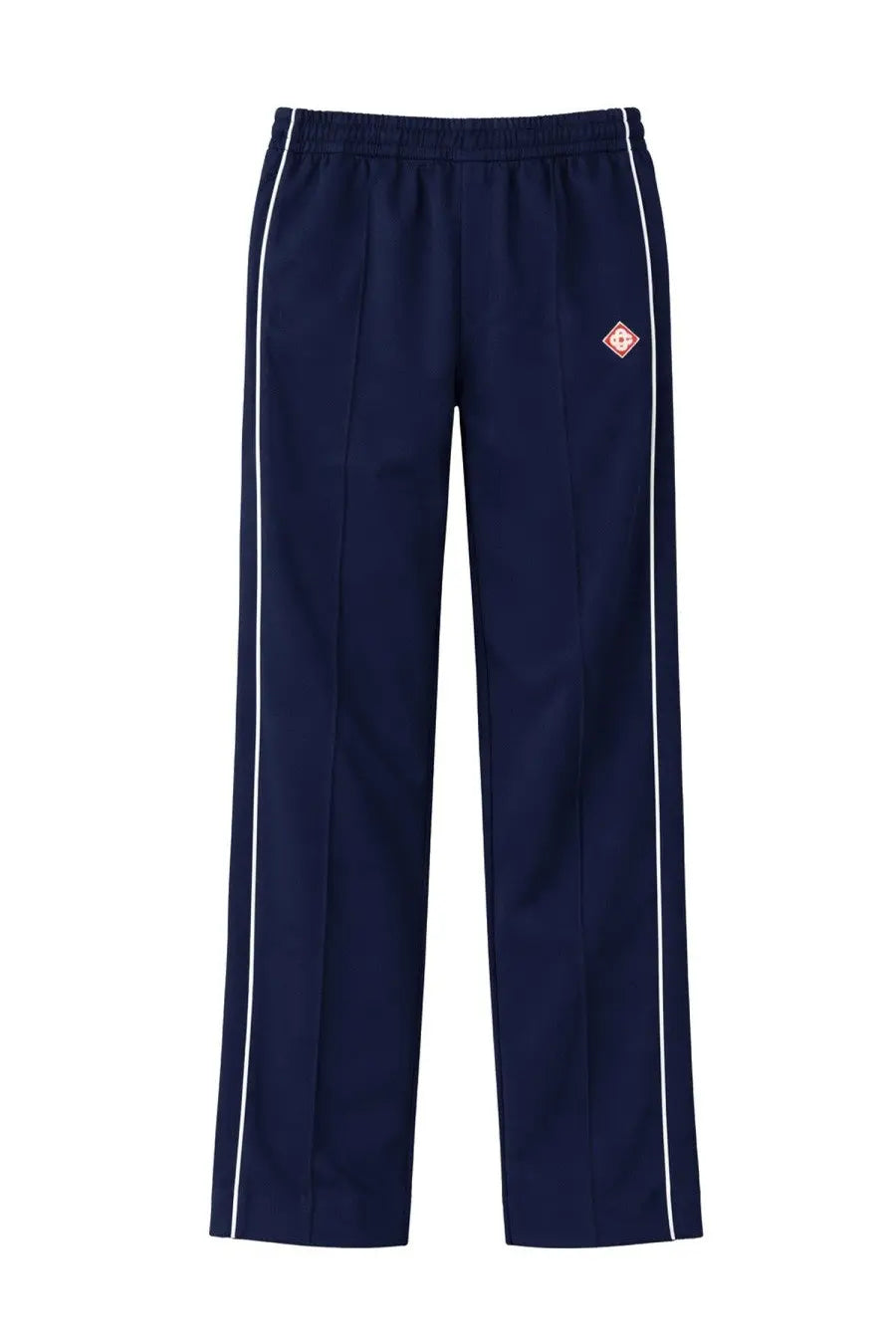 Casablanca men’s piquet navy blue track pants with white side stripes and embroidered logo on the thigh