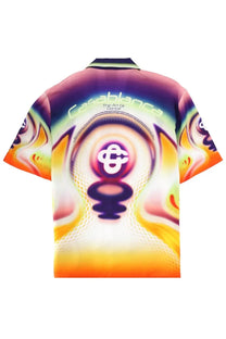 Casablanca men’s printed short-sleeved shirt with vibrant psychedelic orange purple yellow gradient and the art of dance logo