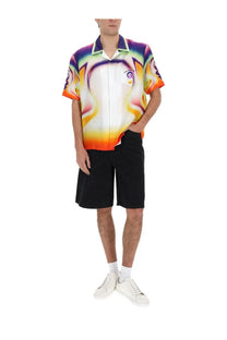 Casablanca men’s printed short-sleeved button-up shirt with psychedelic purple orange yellow gradient on white base