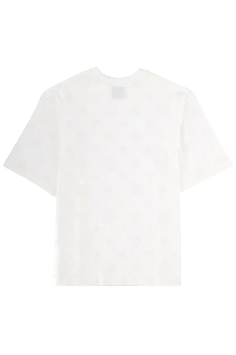 Casablanca men’s white short-sleeved shirt with subtle faint pattern across the fabric in lightweight cotton