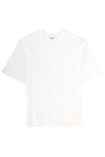 Casablanca men’s white short-sleeved shirt with subtle textured pattern and casa brand label at neckline
