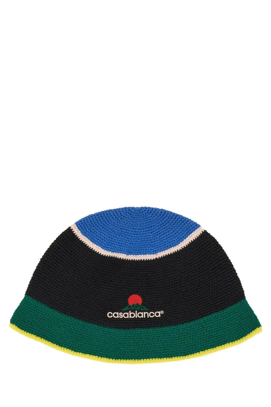 Casablanca unisex crochet hat multicolor with knitted blue black green color block and casablanca logo embroidered front