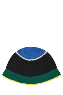 Casablanca unisex crochet hat knitted bucket hat with bold blue black green and yellow horizontal stripes