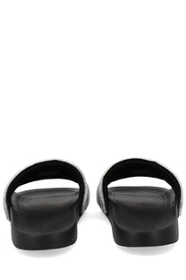 Casablanca unisex slide black platform sandals with textured silver toned fabric strap for casual wear