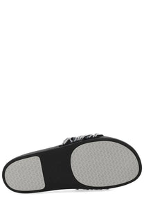 Casablanca unisex slide black with zebra-print faux fur strap and textured rubber sole for casual wear