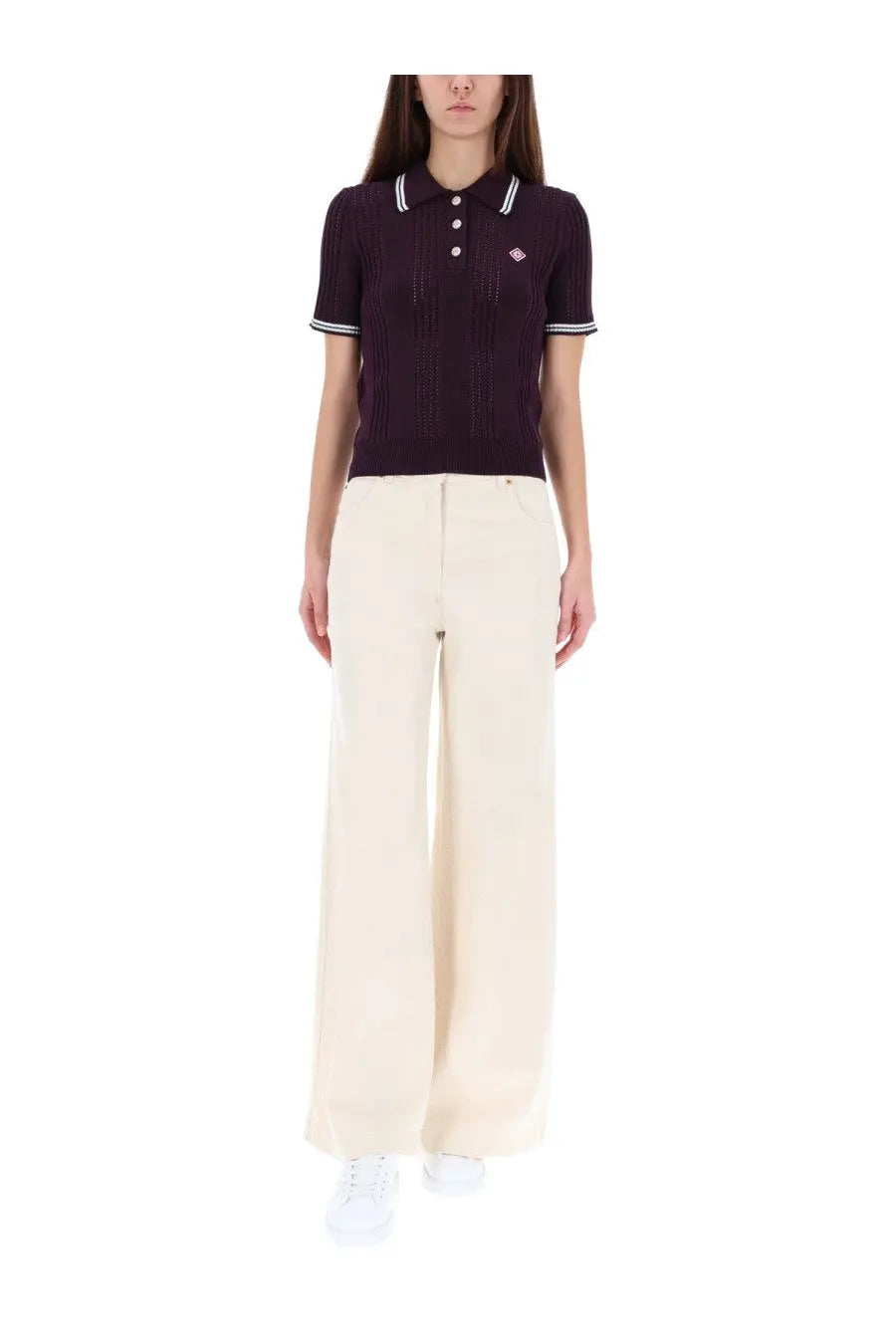 Casablanca Women's Cotton Knit Polo Shirt Purple, view 2