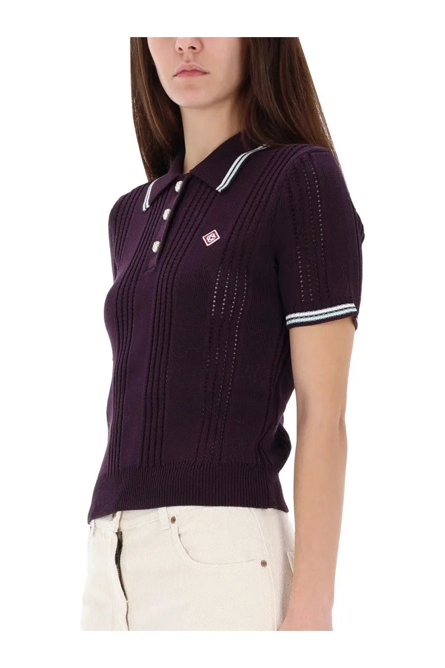 Casablanca Women's Cotton Knit Polo Shirt Purple, view 4