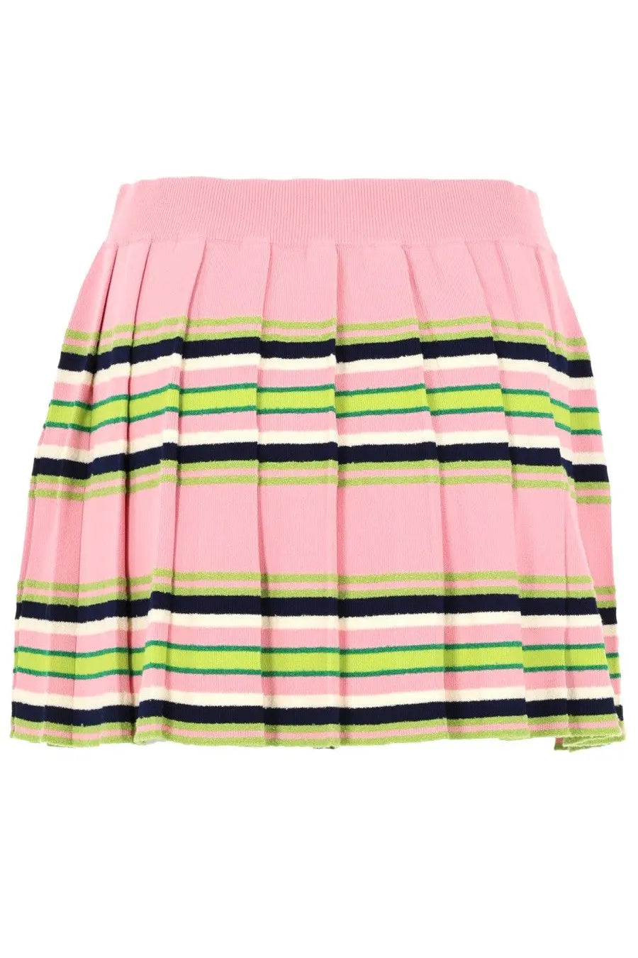 Pink pleated miniskirt with lime green navy blue and white stripes made of viscose from casablanca womens collection