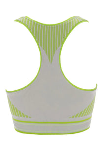 Casablanca women’s seamless bralette top grey with neon green and white mesh back and striped elastic waistband