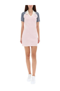 Casablanca women’s tennis dress blue in pink and gray polo style with white collar short sleeves and fitted silhouette