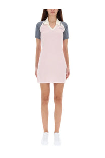 Casablanca women’s tennis dress in soft pink and gray with white collar and subtle chest branding short sleeves