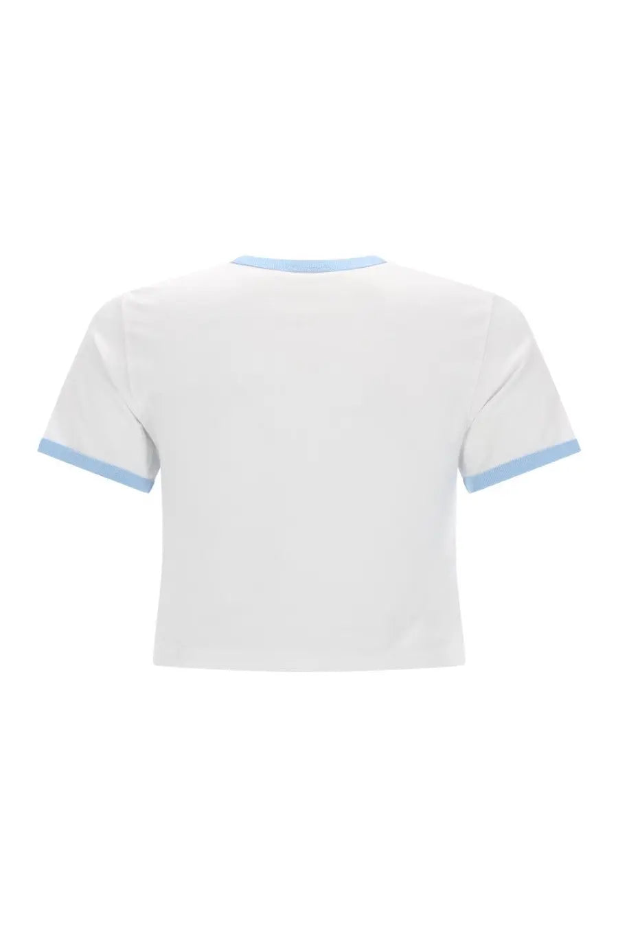 Casablanca women’s tennis ringer shirt white with light blue trim on neckline and sleeve cuffs cropped style