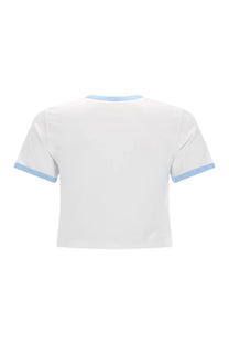 Casablanca women’s tennis ringer shirt white with light blue trim on neckline and sleeve cuffs cropped style