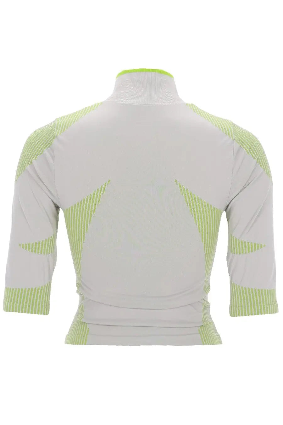 Casablanca women’s athletic top in white and neon green with ribbed striped accents on shoulders and sleeves