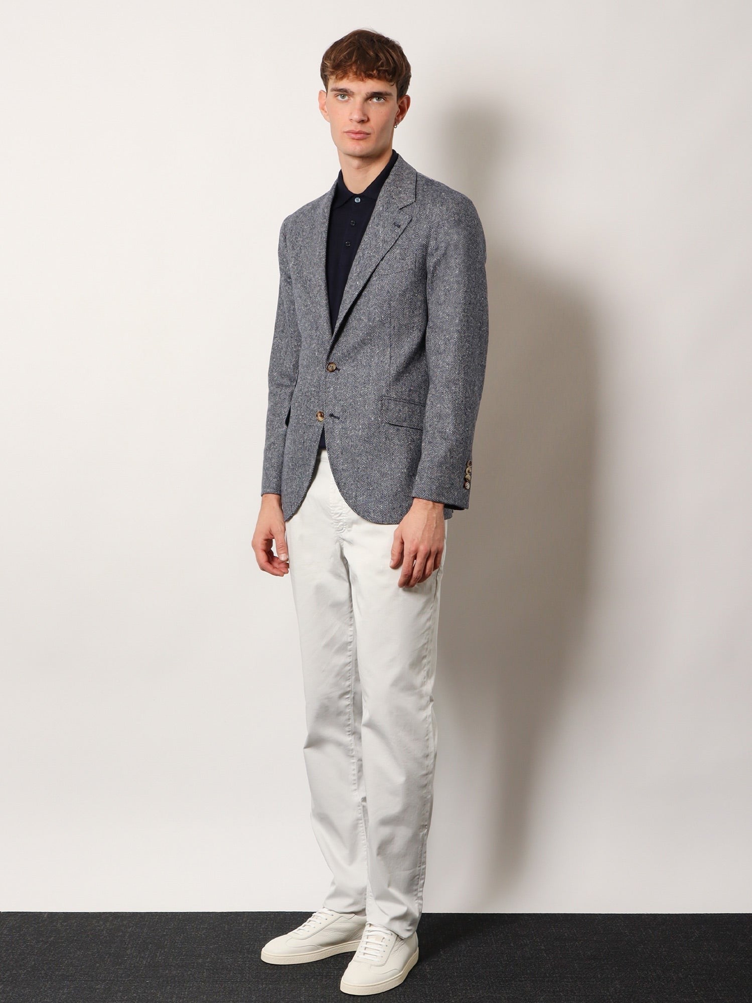 Brunello Cucinelli Men's Cashmere and Cotton Polo Shirt Grey