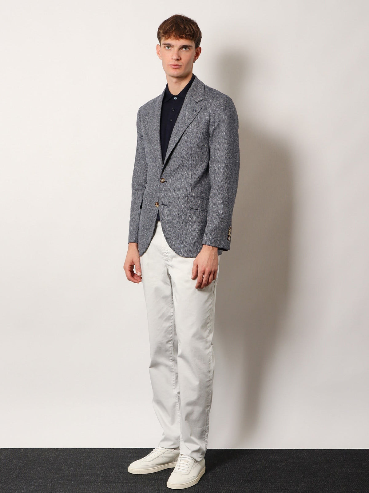 Brunello Cucinelli Men's Cashmere and Cotton Polo Shirt Grey, view 2