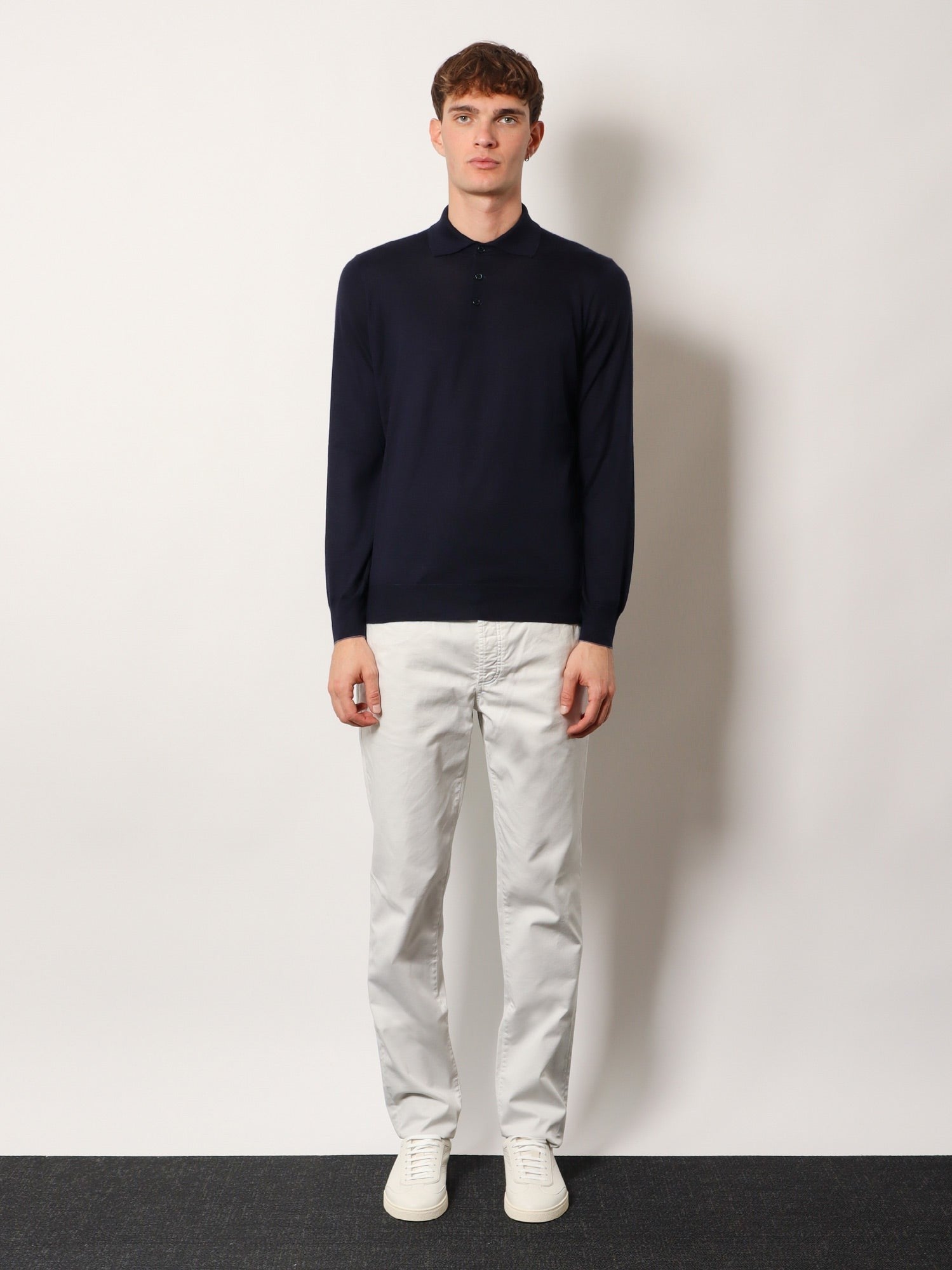 Brunello Cucinelli Men's Cashmere and Cotton Polo Shirt Grey