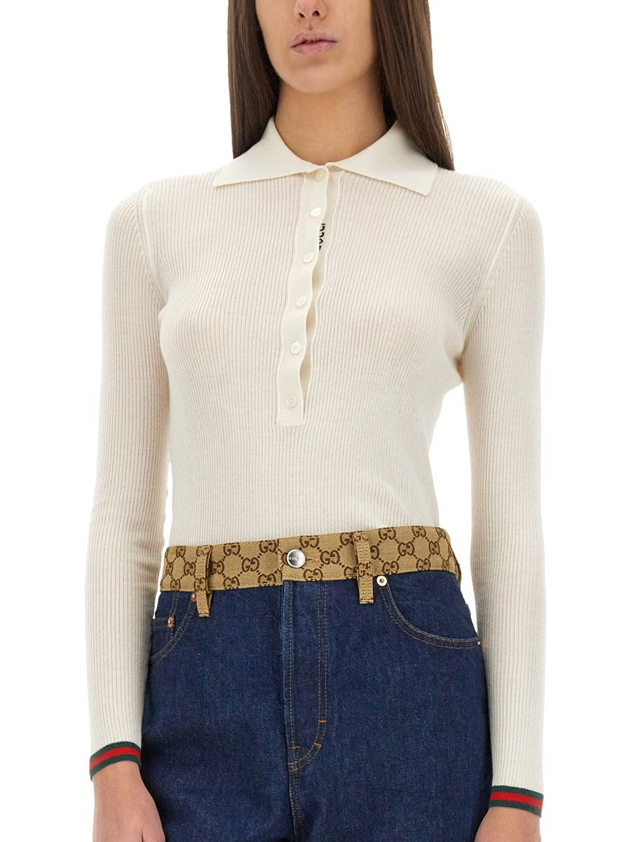 Gucci Women's Cashmere and Silk Polo Shirt White