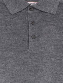 Brunello Cucinelli Men's Cashmere and Silk Polo Shirt Grey