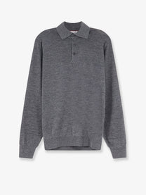 Brunello Cucinelli Men's Cashmere and Silk Polo Shirt Grey
