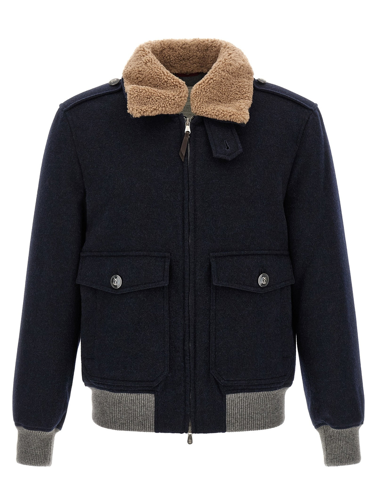 Brunello Cucinelli Cashmere Bomber Beaver Blue