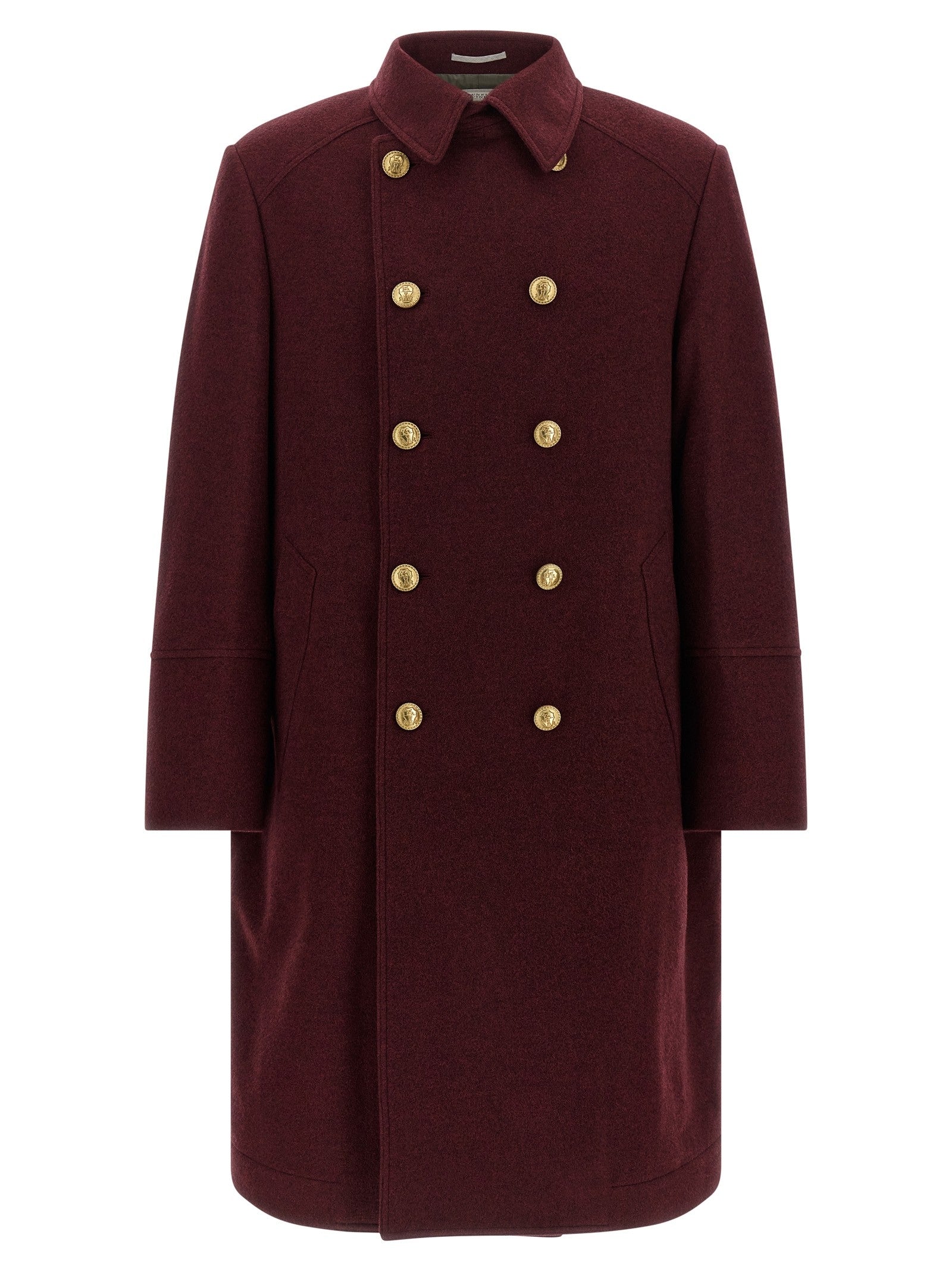 Brunello Cucinelli Cashmere Double Breasted Coat Red