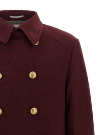 Brunello Cucinelli Cashmere Double Breasted Coat Red